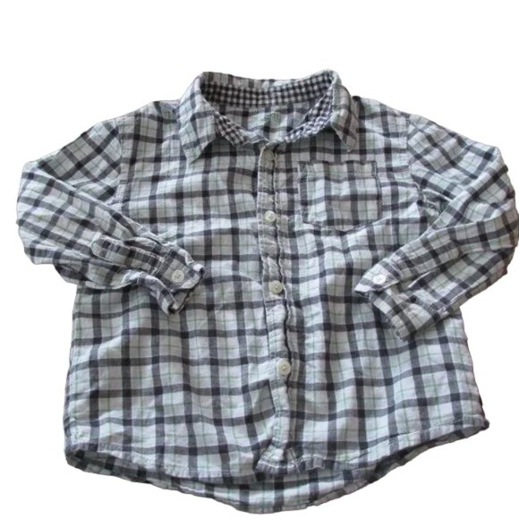 Cherokee Button Front Shirt Boys 4T Black White Plaid Long Sleeve Collared‎ Top - Picture 1 of 4